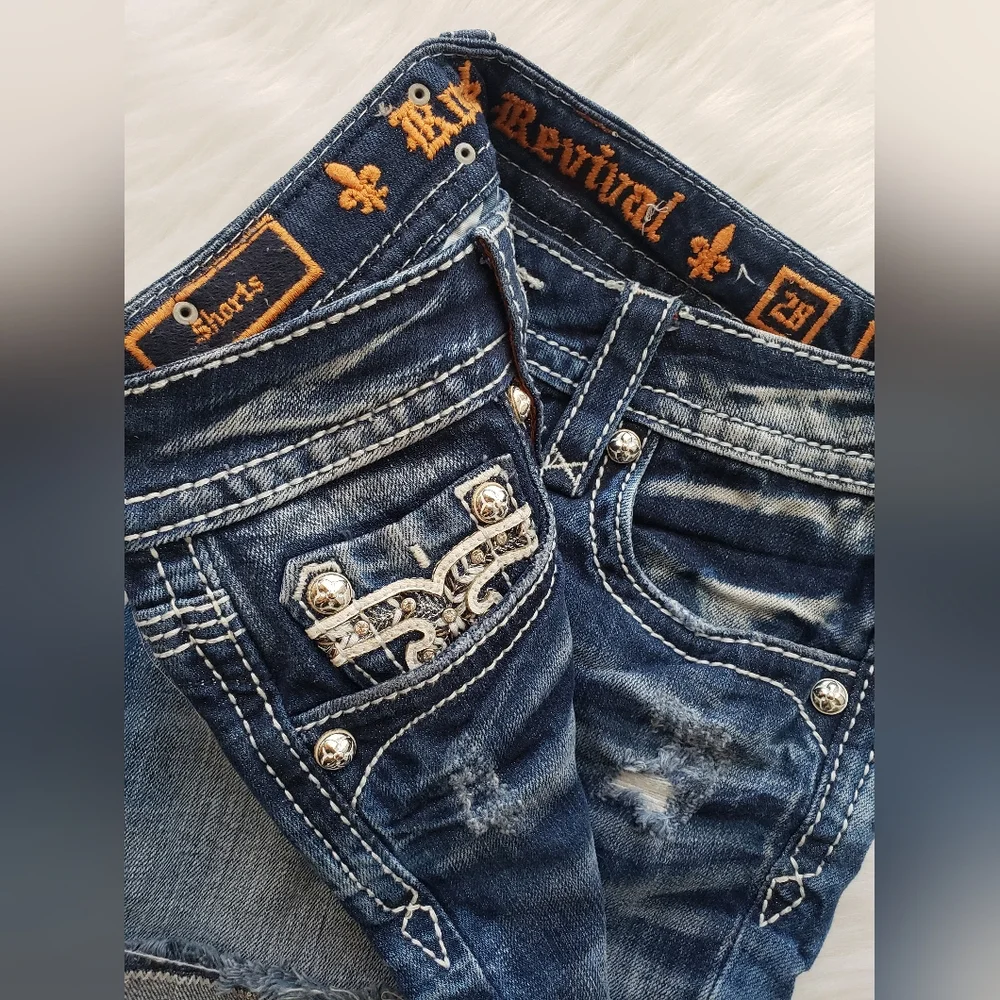Rock Revival Distressed Blue Jean Shorts - Picture 3 of 5